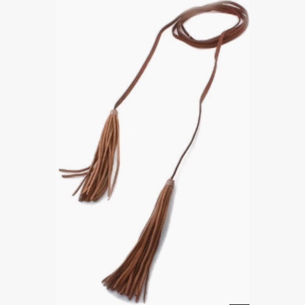 BROWN Faux Suede Tassel Lariat Choker Necklace